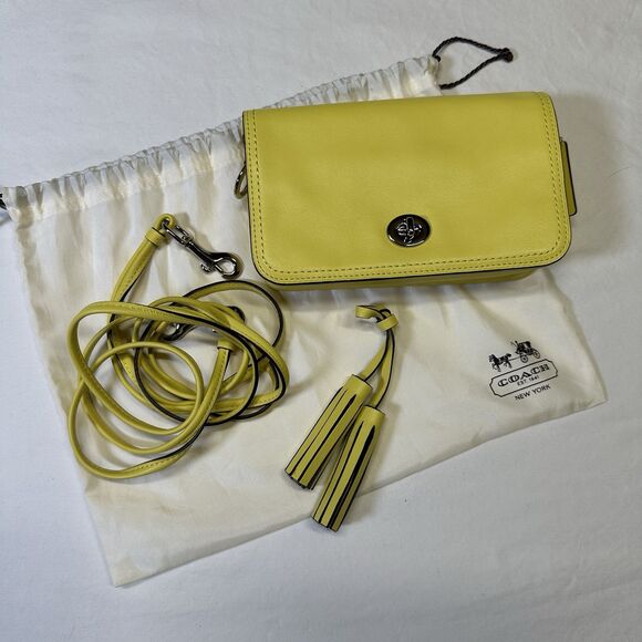 Coach Legacy Leather Yellow Pink Penny Crossbody Purse 19914 Tassel Dinky - Picture 1 of 10
